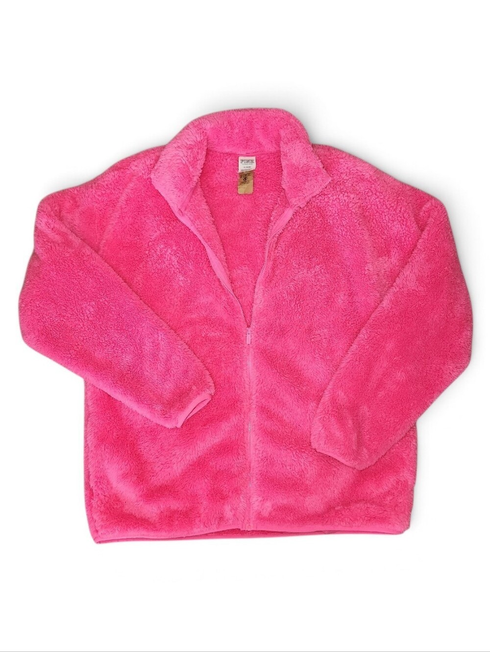 PINK Victoria's Secret Bright Pink Plush Zip Jacket